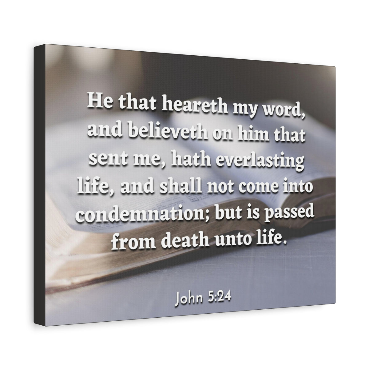 Scripture Canvas Everlasting Life John 5:24 Christian Wall Art Bible Verse Print Ready to Hang