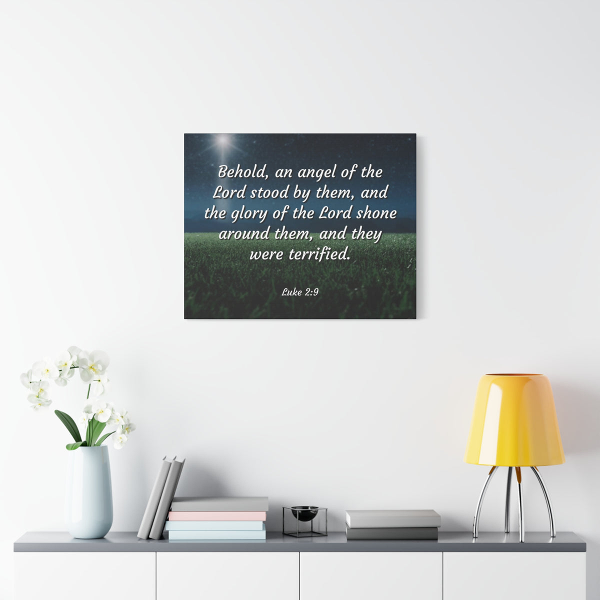 Scripture Canvas The Angel Luke 2:9 Christian Wall Art Bible Verse Print Ready to Hang