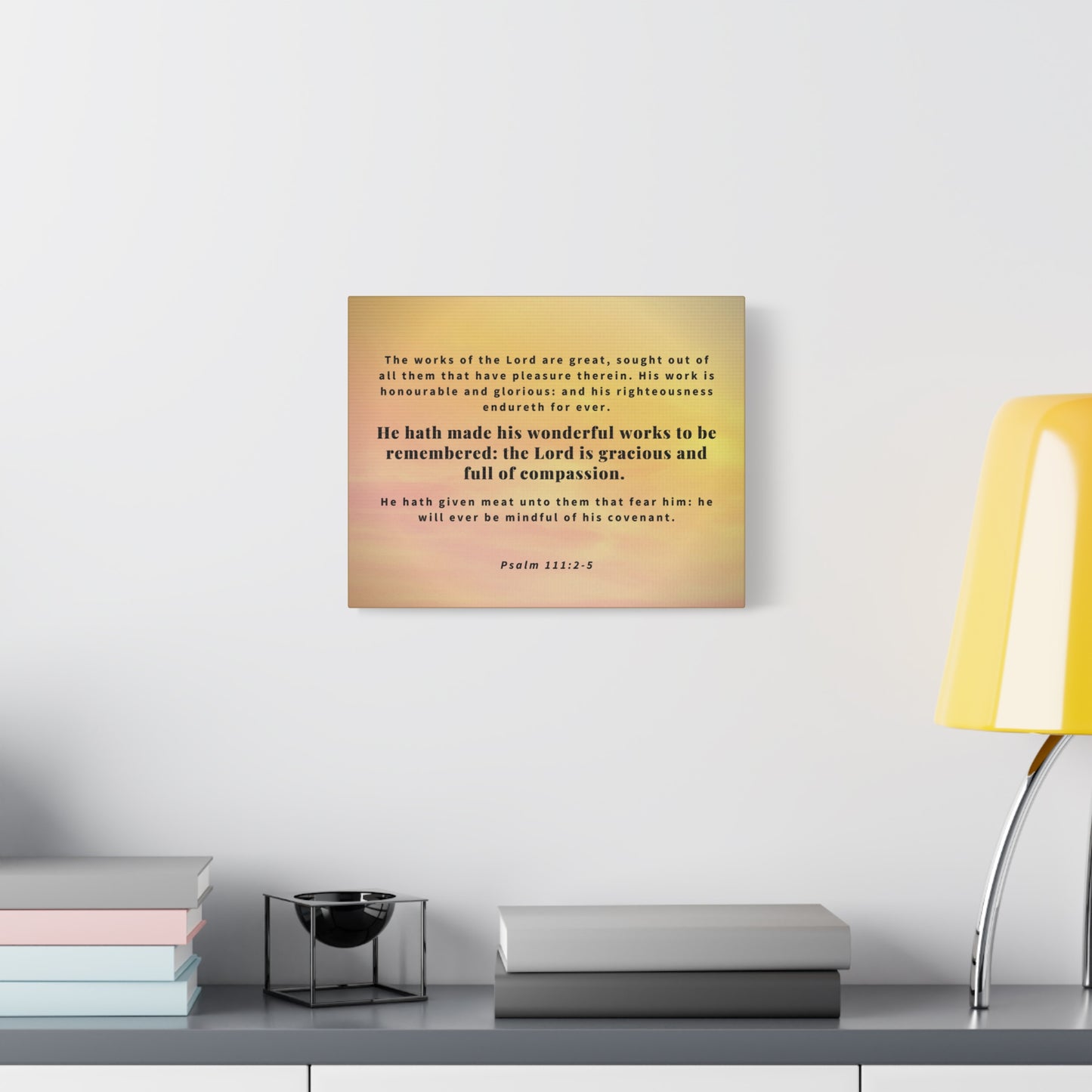 Scripture Canvas Wonderful Works Psalm 111:2-5 Christian Wall Art Bible Verse Print Ready to Hang