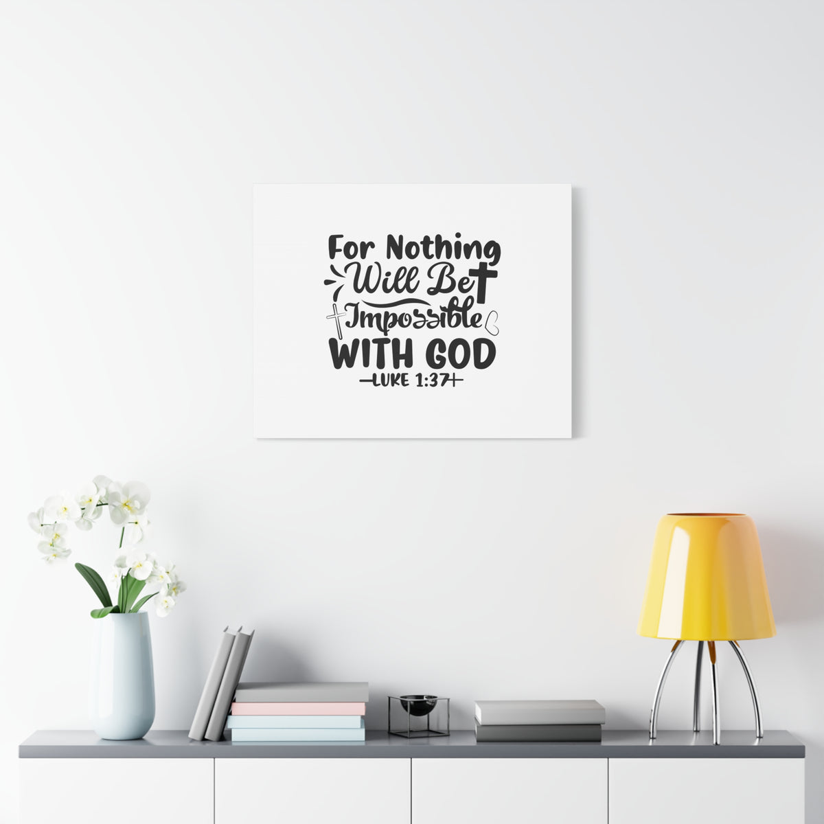 Scripture Canvas Nothing Impossible Black Luke 1:37 Christian Wall Art Bible Verse Print Ready to Hang