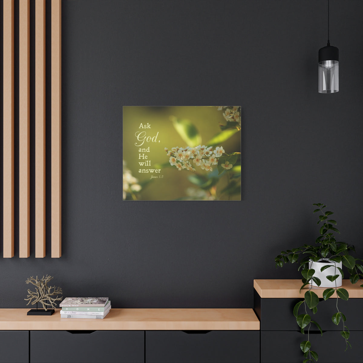 Scripture Canvas He Will Answer James 1:5 Christian Wall Art Bible Verse Print Ready to Hang
