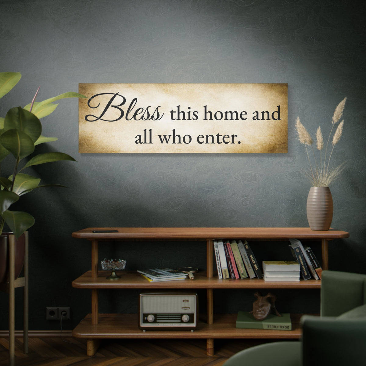 Scripture Walls Bless This Home Luke 10:5 Gold Bible Verse Canvas Christian Wall Art Ready to Hang Unframed