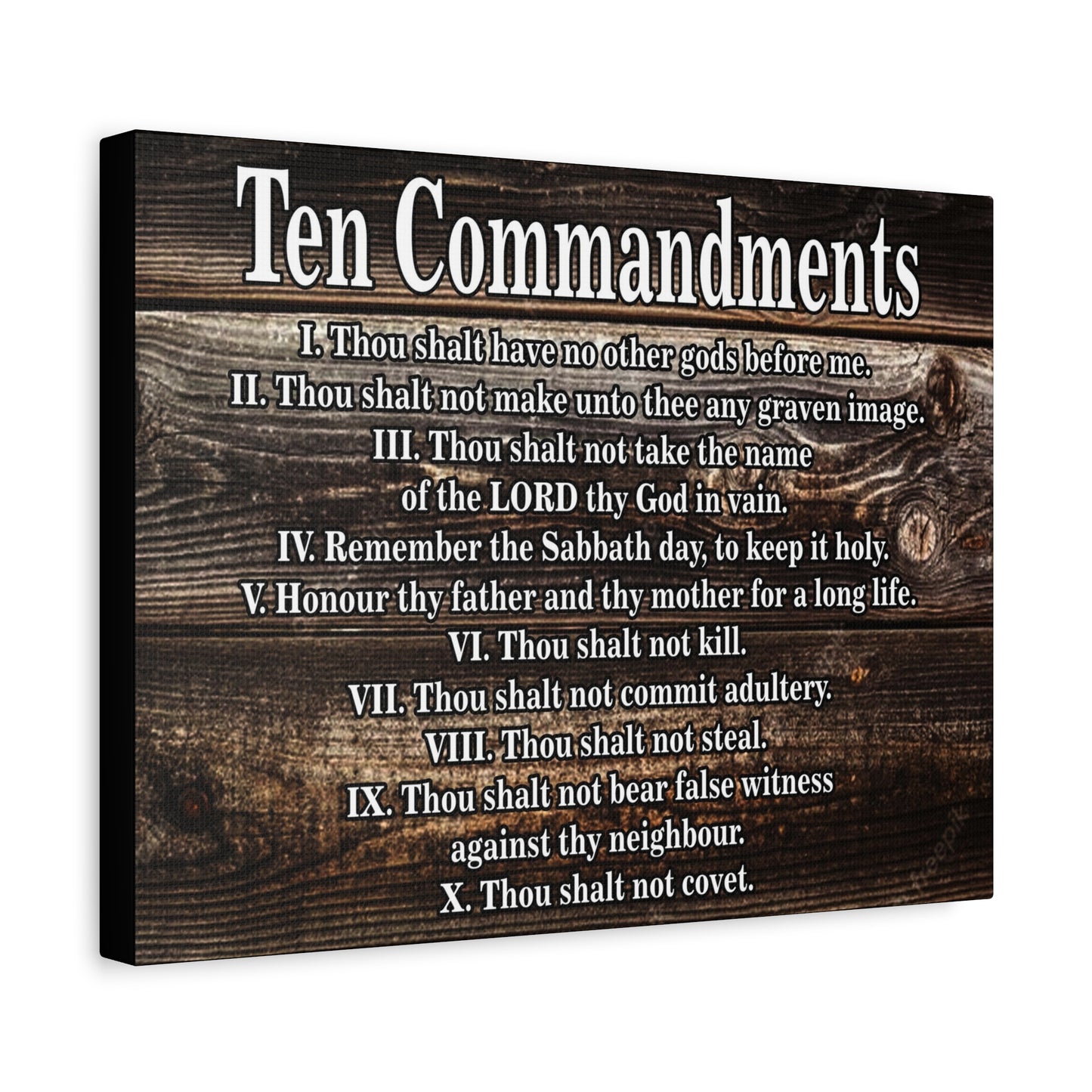 Scripture Canvas Ten Commandments Wood Brown Christian Wall Art Print Ready to Hang