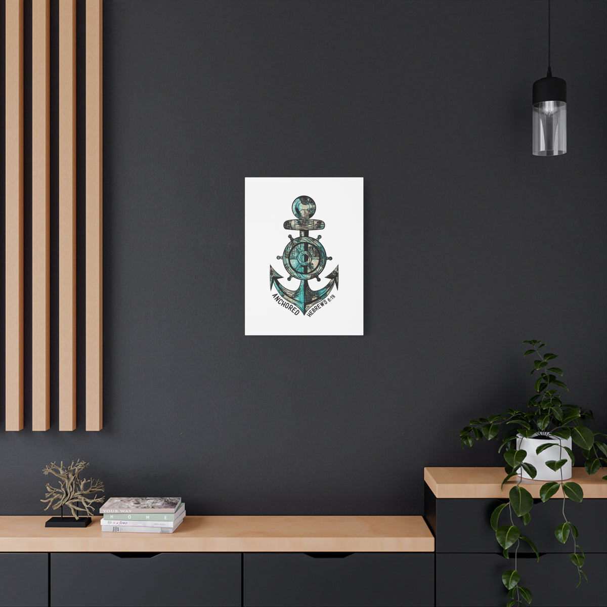 Scripture Canvas Blue Anchored Hebrews 6:19 Christian Wall Art Bible Verse Print Ready to Hang