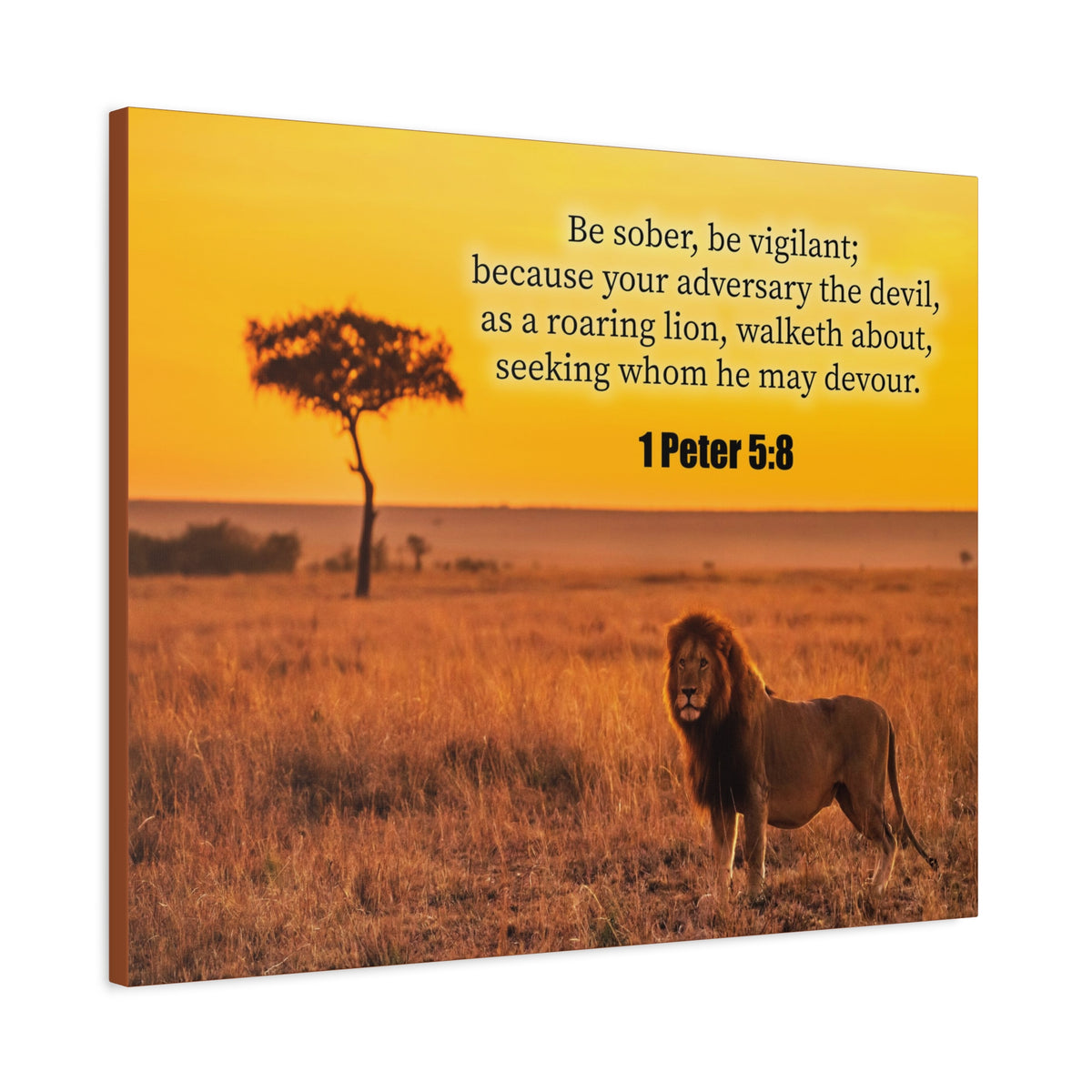 Scripture Canvas Roaring Lion 1 Peter 5:8 Christian Wall Art Bible Verse Print Ready to Hang