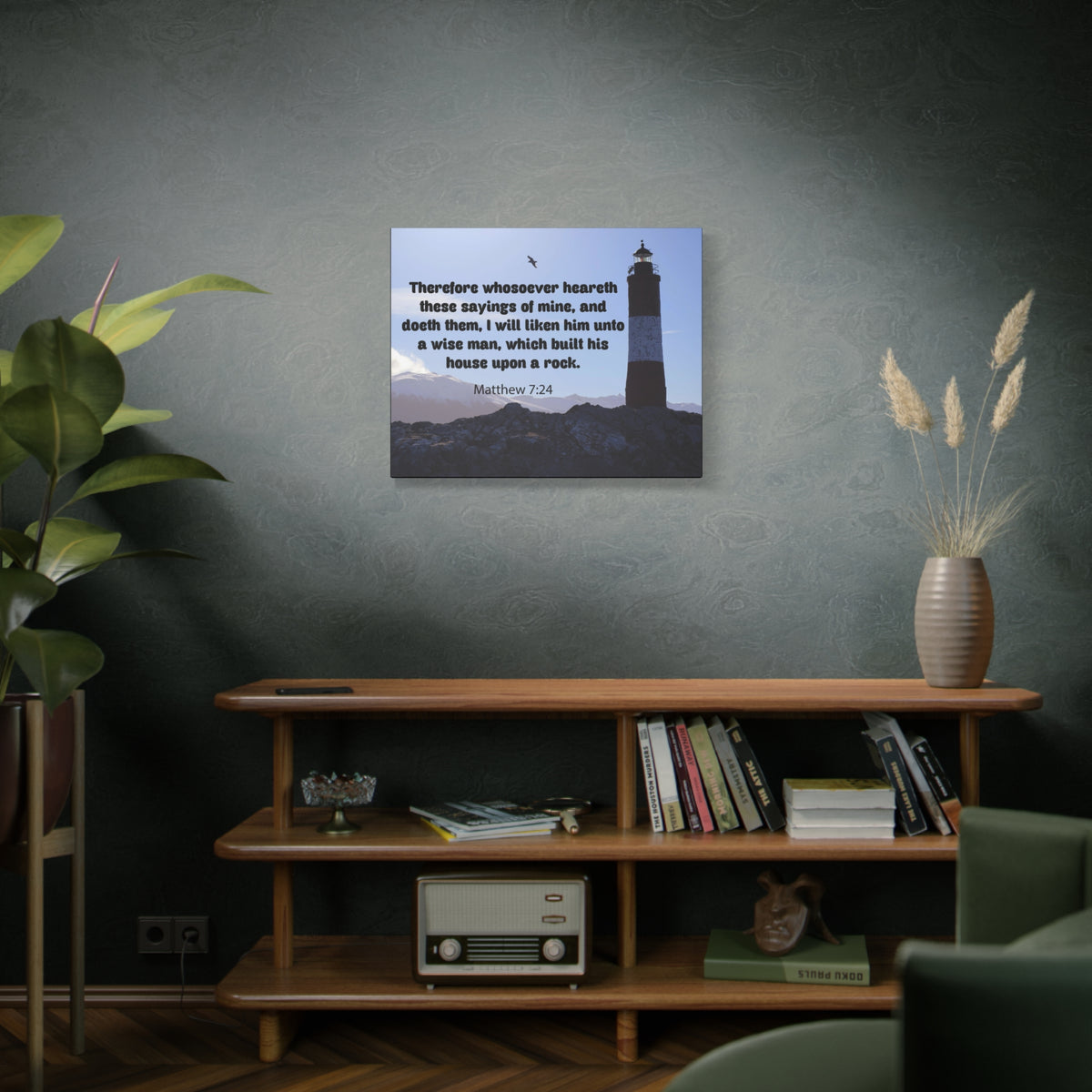 Scripture Canvas House Upon a Rock Matthew 7:24 Christian Wall Art Bible Verse Print Ready to Hang
