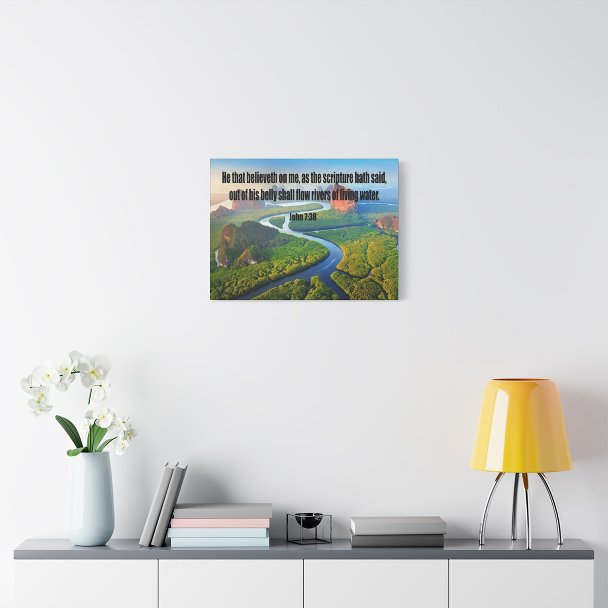 Scripture Canvas Living Water John 7:38 Christian Wall Art Bible Verse Print Ready to Hang