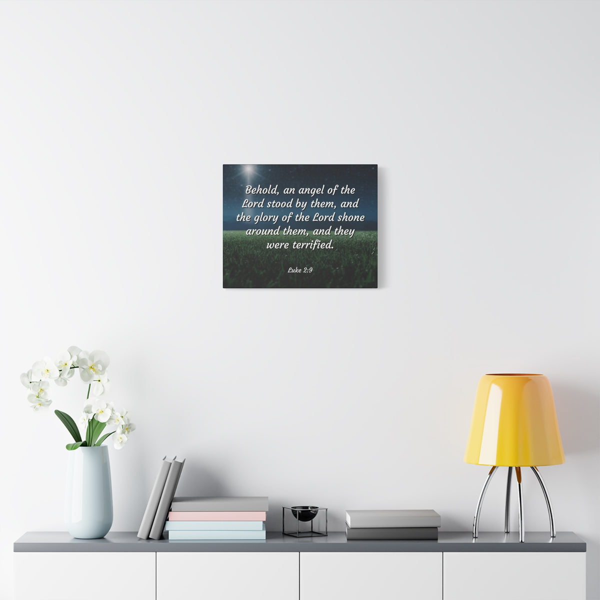 Scripture Canvas The Angel Luke 2:9 Christian Wall Art Bible Verse Print Ready to Hang