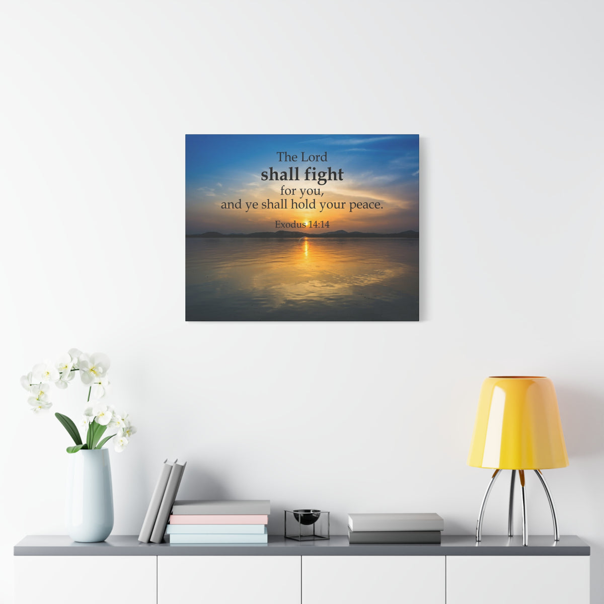 Scripture Canvas The Lord Shall Fight For You Exodus 14:14 Christian Wall Art Bible Verse Print Ready to Hang