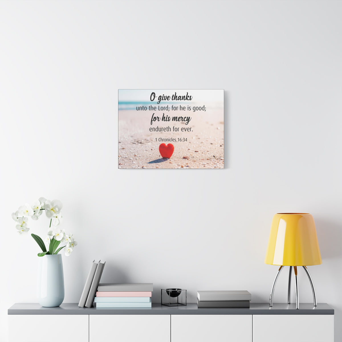 Scripture Canvas Give Thanks Unto The Lord 1 Chronicles 16:34 Christian Wall Art Bible Verse Print Ready to Hang