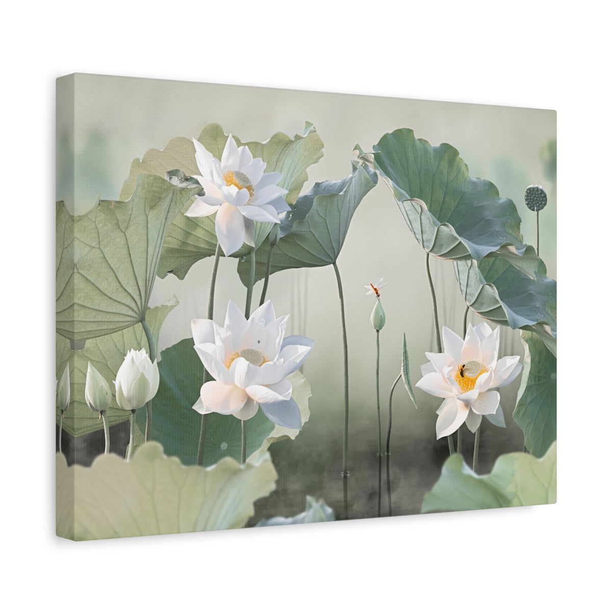 Beautiful White Lotus Flower Canvas Wall Art for Home Decor Ready-to-Hang