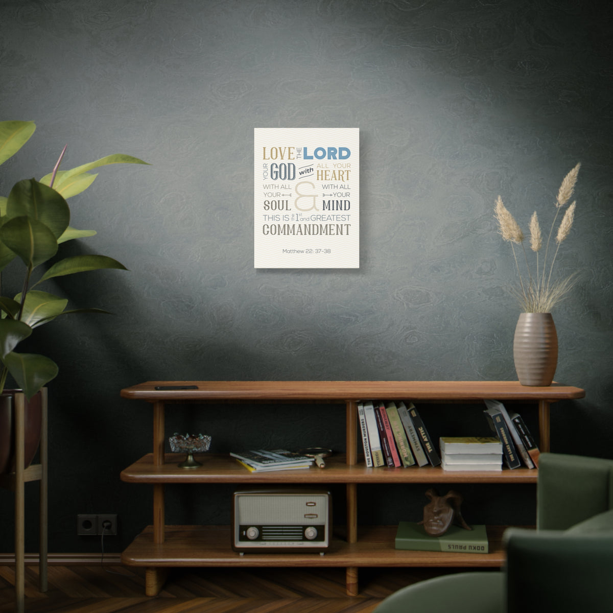 Scripture Canvas Love The Lord Matthew 22:37-38 Christian Wall Art Bible Verse Print Ready to Hang