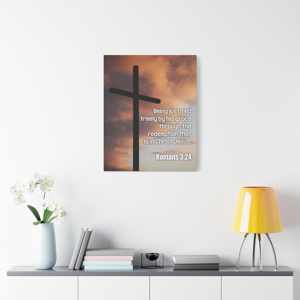 Scripture Canvas Being Justified Romans 3:24 Christian Wall Art Bible Verse Print Ready to Hang