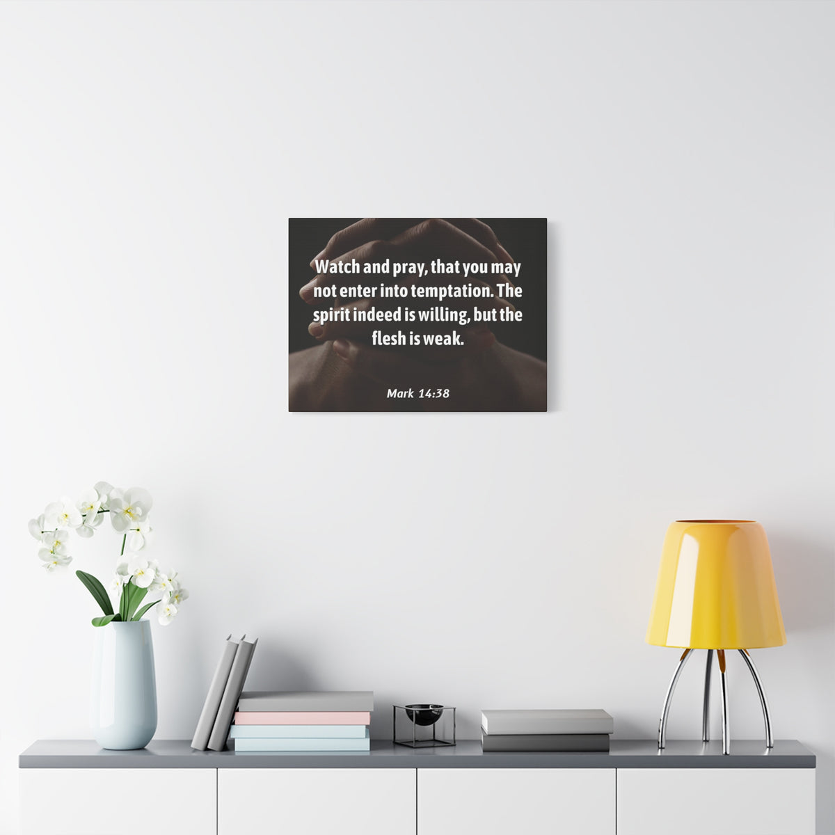Scripture Canvas Temptation Mark 14:38 Christian Wall Art Bible Verse Print Ready to Hang