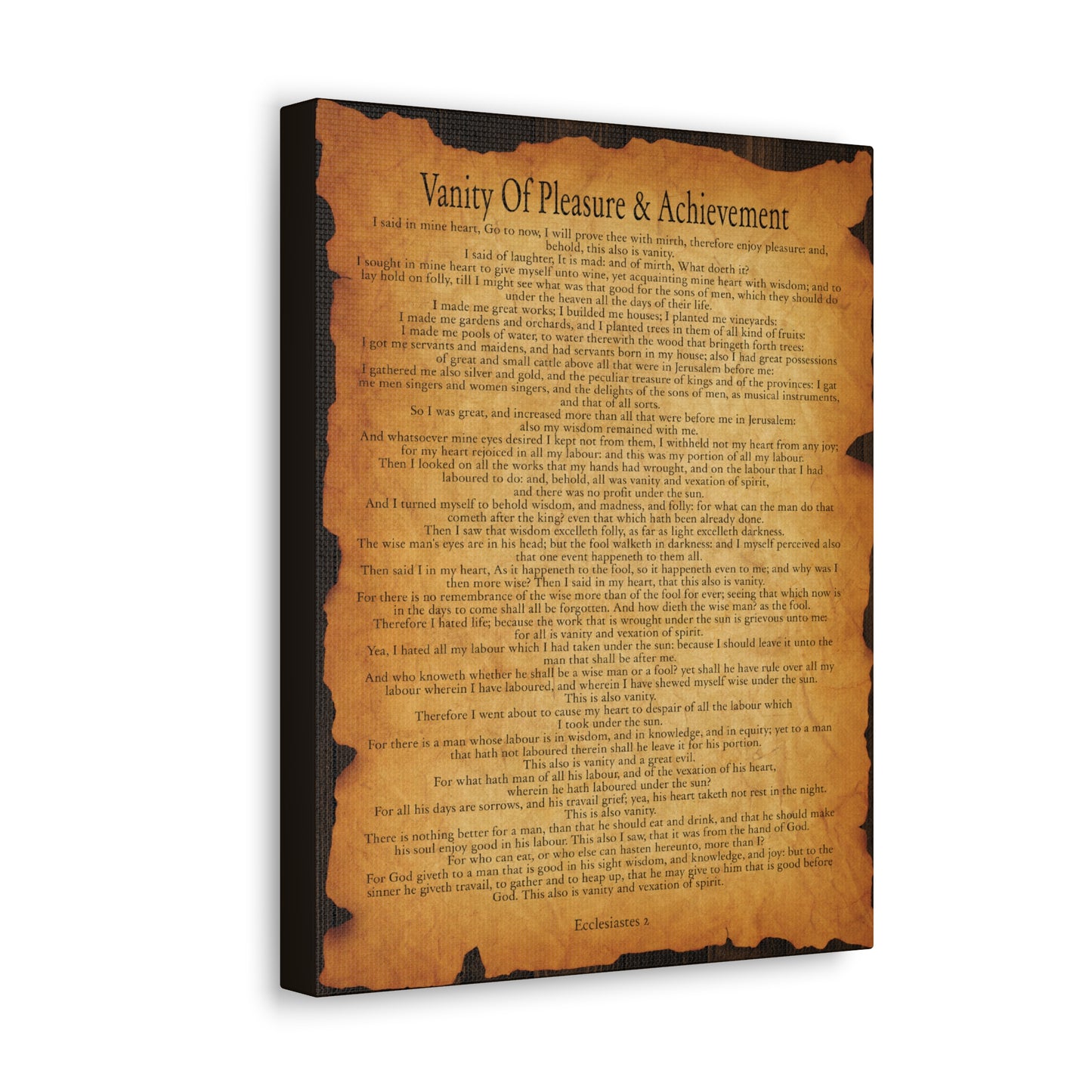 Vanity Of Pleasure & Achievement Ecclesiastes 2 Gold Brown Bible Verse Canvas Christian Wall Art Ready to Hang