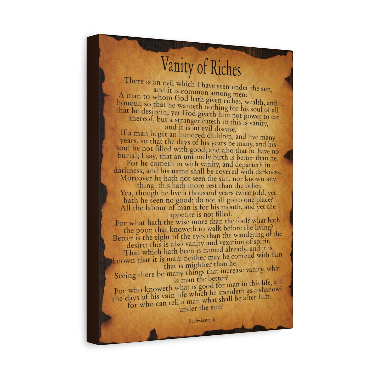 Scripture Walls Vanity of Riches Ecclesiastes 6 Gold Brown Bible Verse Canvas Christian Wall Art Ready to Hang