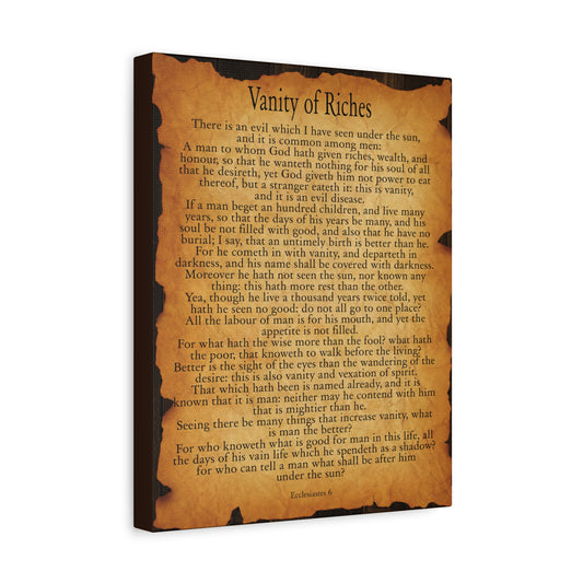 Scripture Walls Vanity of Riches Ecclesiastes 6 Gold Brown Bible Verse Canvas Christian Wall Art Ready to Hang