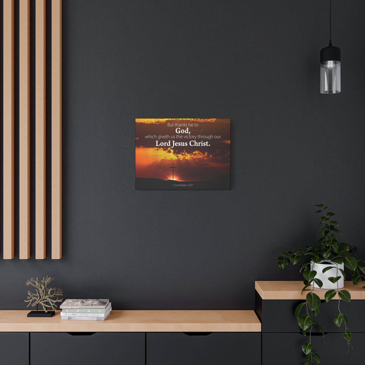 Scripture Canvas Thanks Be to God 1 Corinthians 15:57 Christian Wall Art Bible Verse Print Ready to Hang