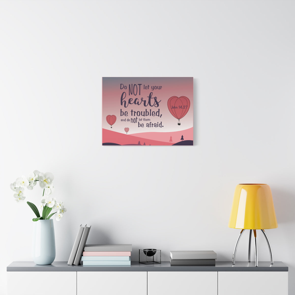 Scripture Canvas Your Hearts Pink John 14:27 Christian Wall Art Bible Verse Print Ready to Hang