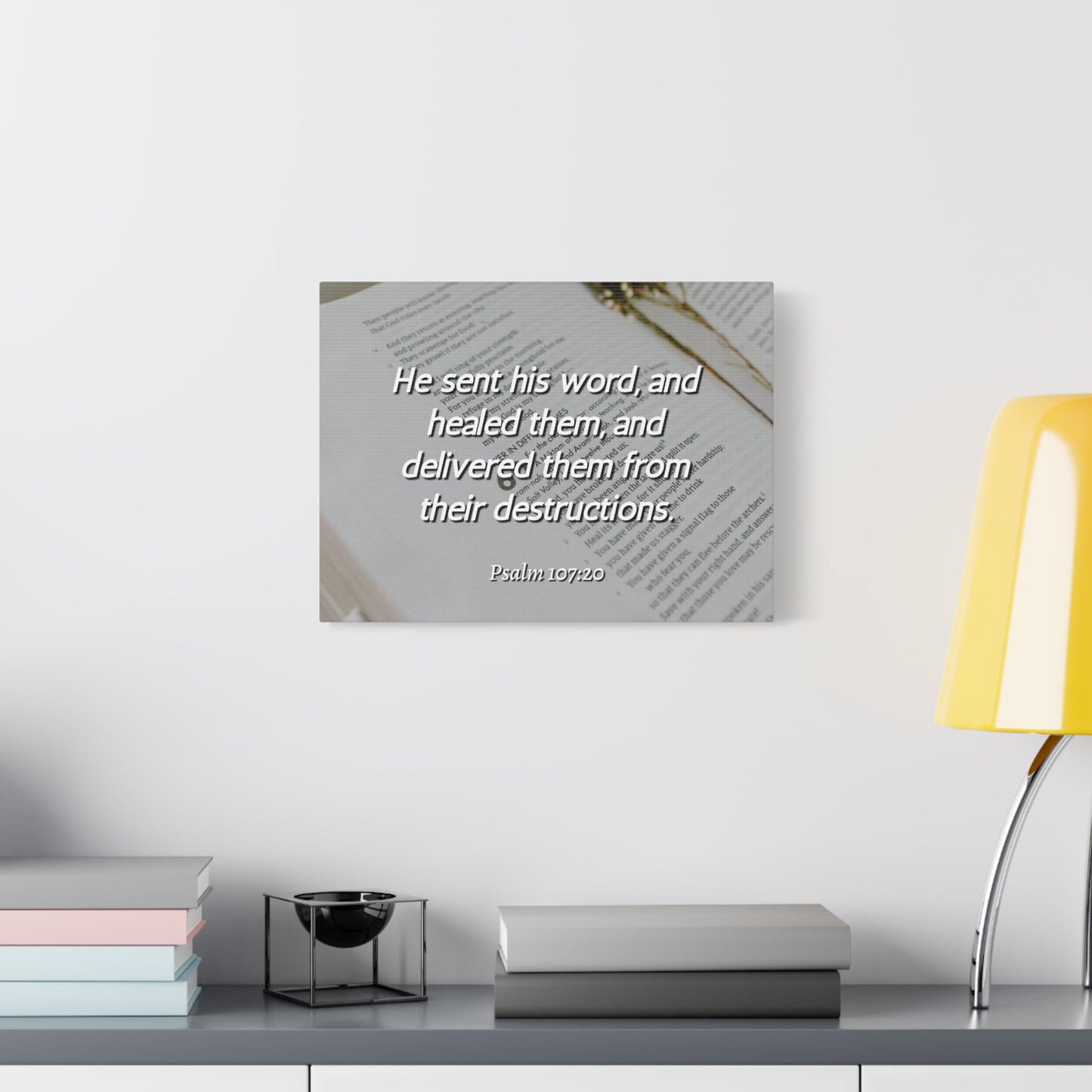 Scripture Canvas Healed Them Psalm 107:20 Christian Wall Art Bible Verse Print Ready to Hang