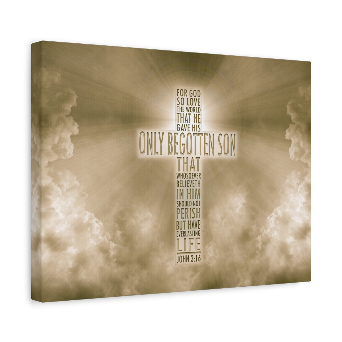 Scripture Canvas Everlasting Life John 3:16 Sun Christian Wall Art Bible Verse Print Ready to Hang