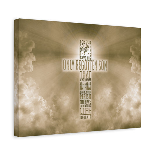 Scripture Canvas Everlasting Life John 3:16 Sun Christian Wall Art Bible Verse Print Ready to Hang