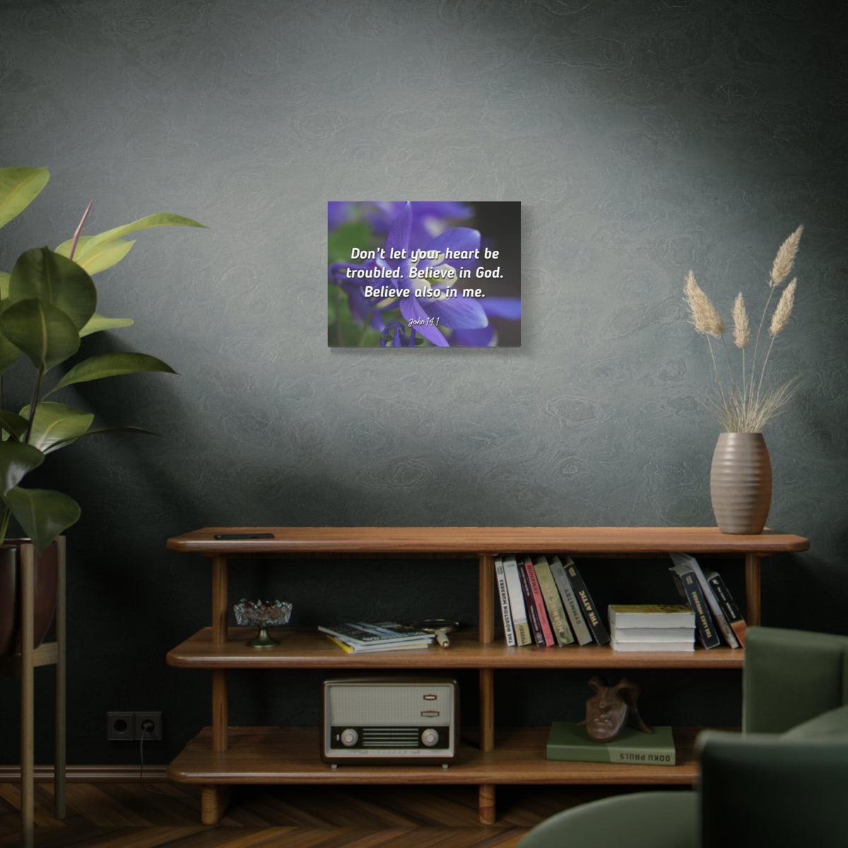 Scripture Canvas Believe In God, Believe Also In Me John 14:1 Christian Wall Art Bible Verse Print Ready to Hang
