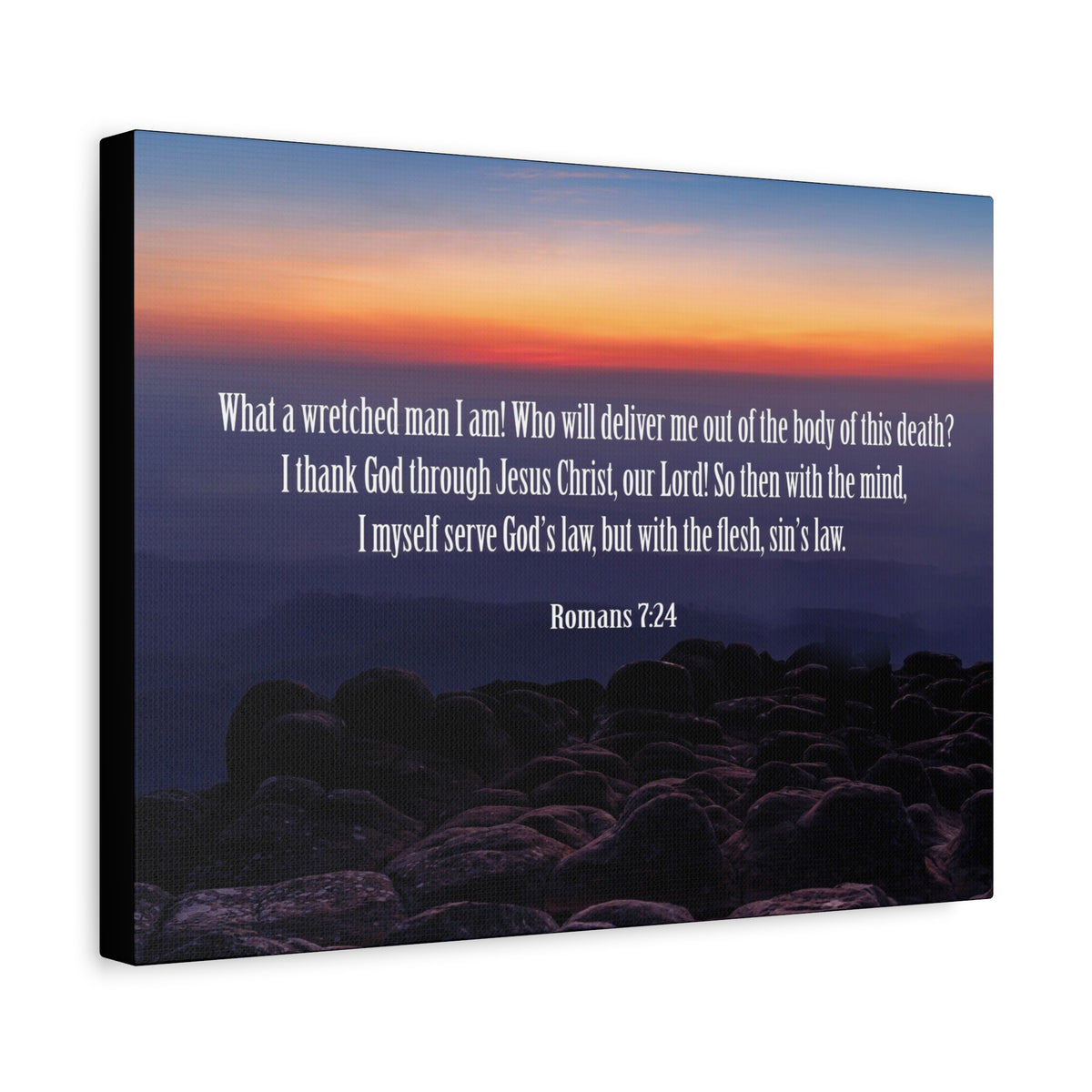 Scripture Canvas Sin's Law Romans 7:24-25 Christian Wall Art Bible Verse Print Ready to Hang