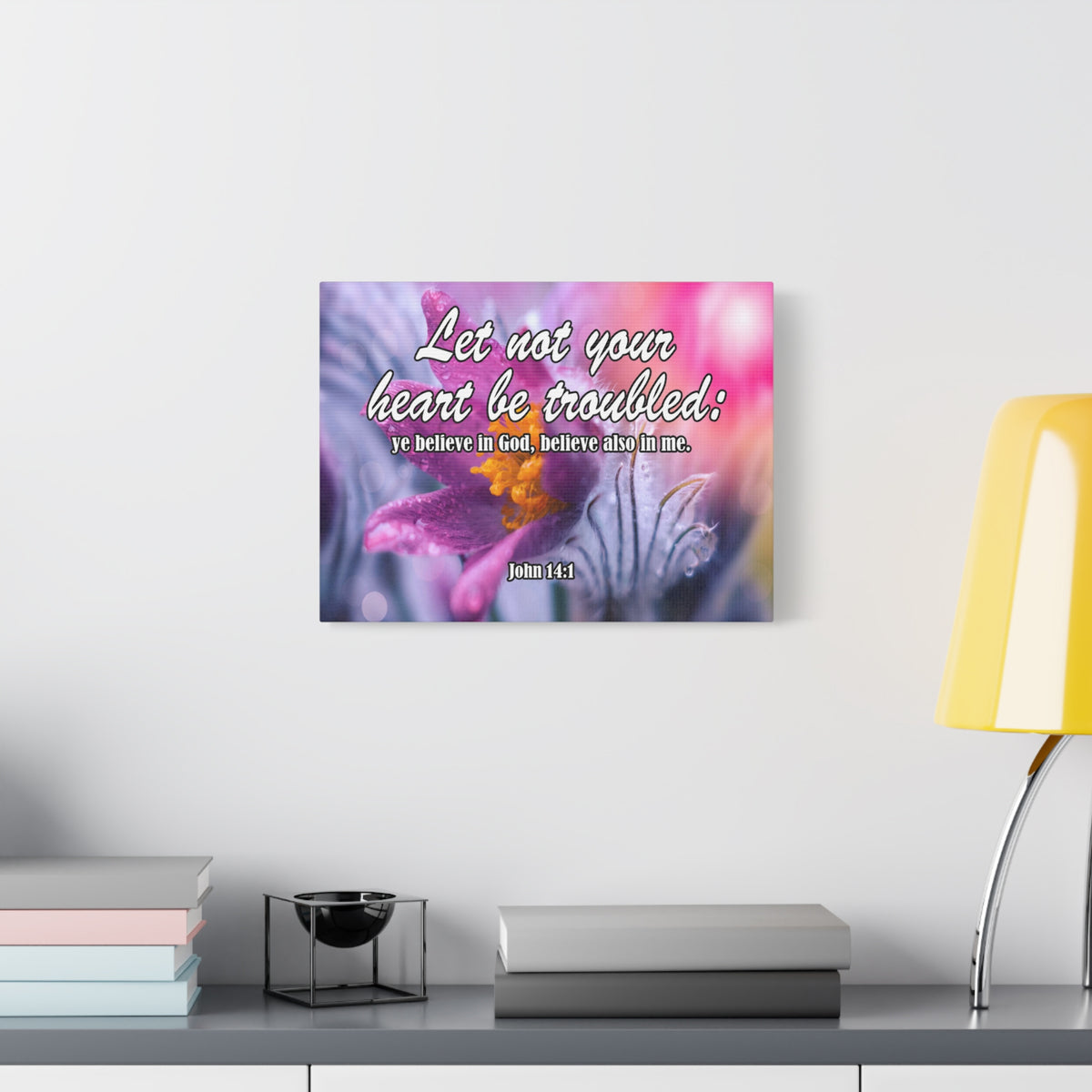 Scripture Canvas Believe in God John 14:1 Christian Wall Art Bible Verse Print Ready to Hang