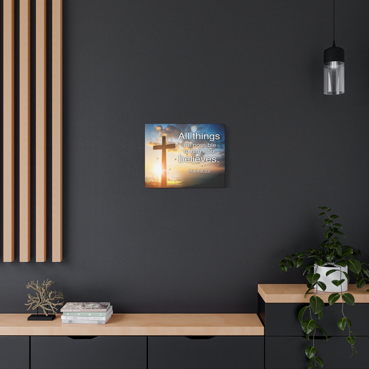 Scripture Canvas All Things Are Possible Mark 9:23 Christian Wall Art Bible Verse Print Ready to Hang