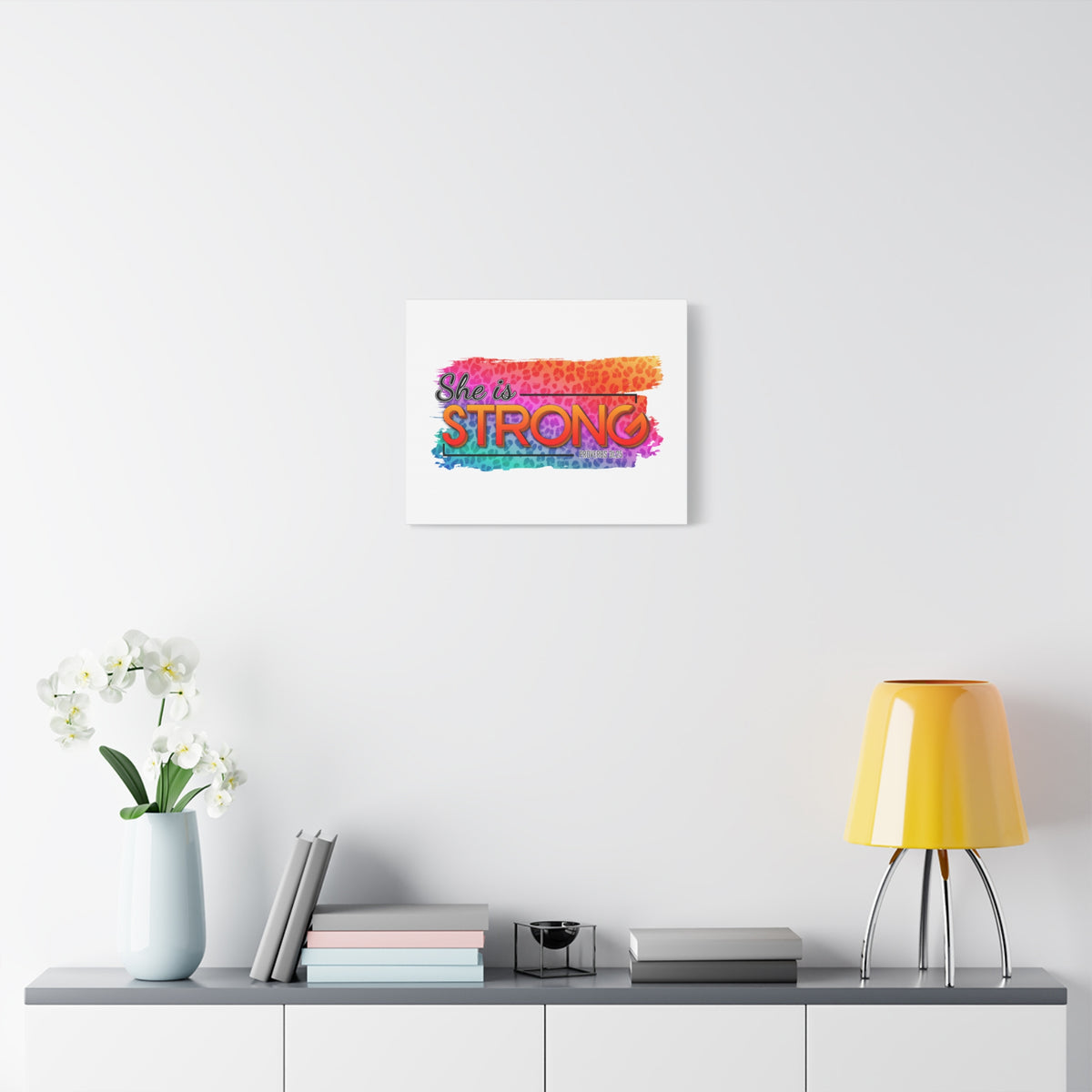 Scripture Canvas She Is Strong Proverbs 31:25 Christian Wall Art Bible Verse Print Ready to Hang