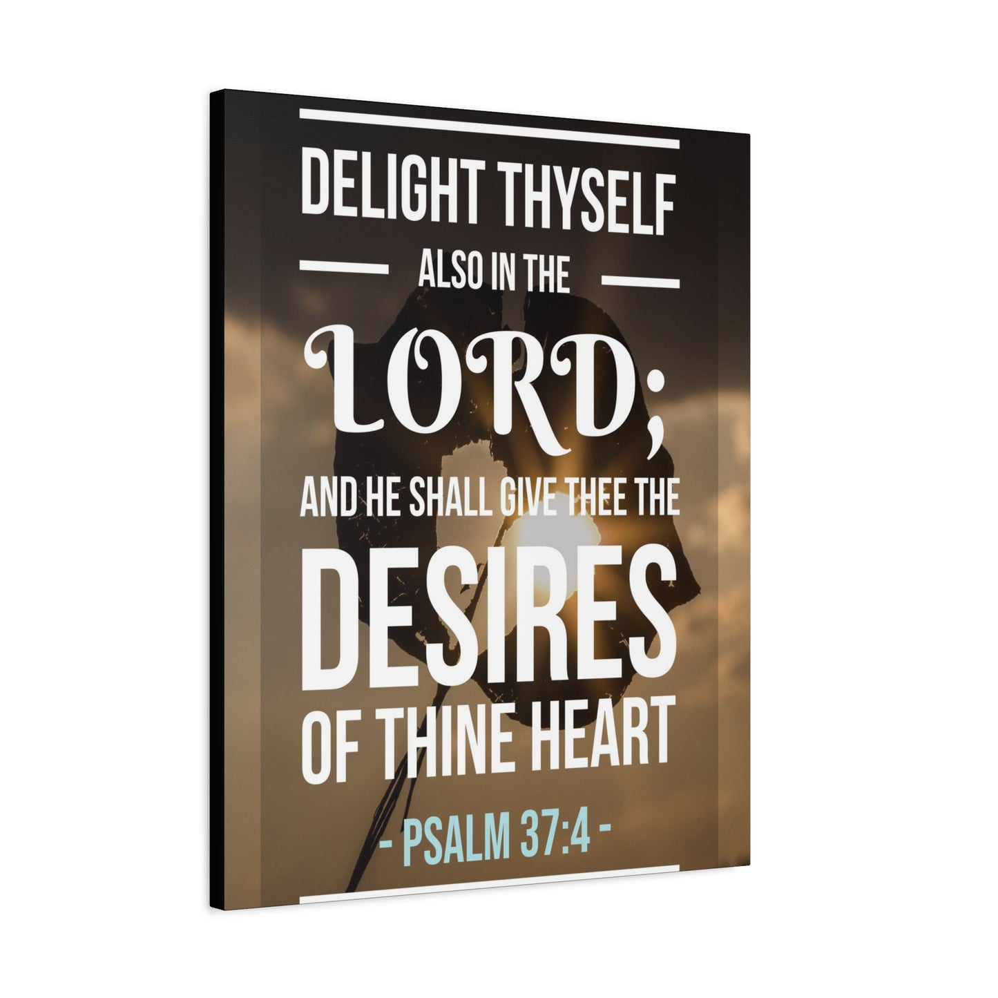 Scripture Canvas Delight Thyself Psalm 37:4 Christian Wall Art Bible Verse Print Ready to Hang