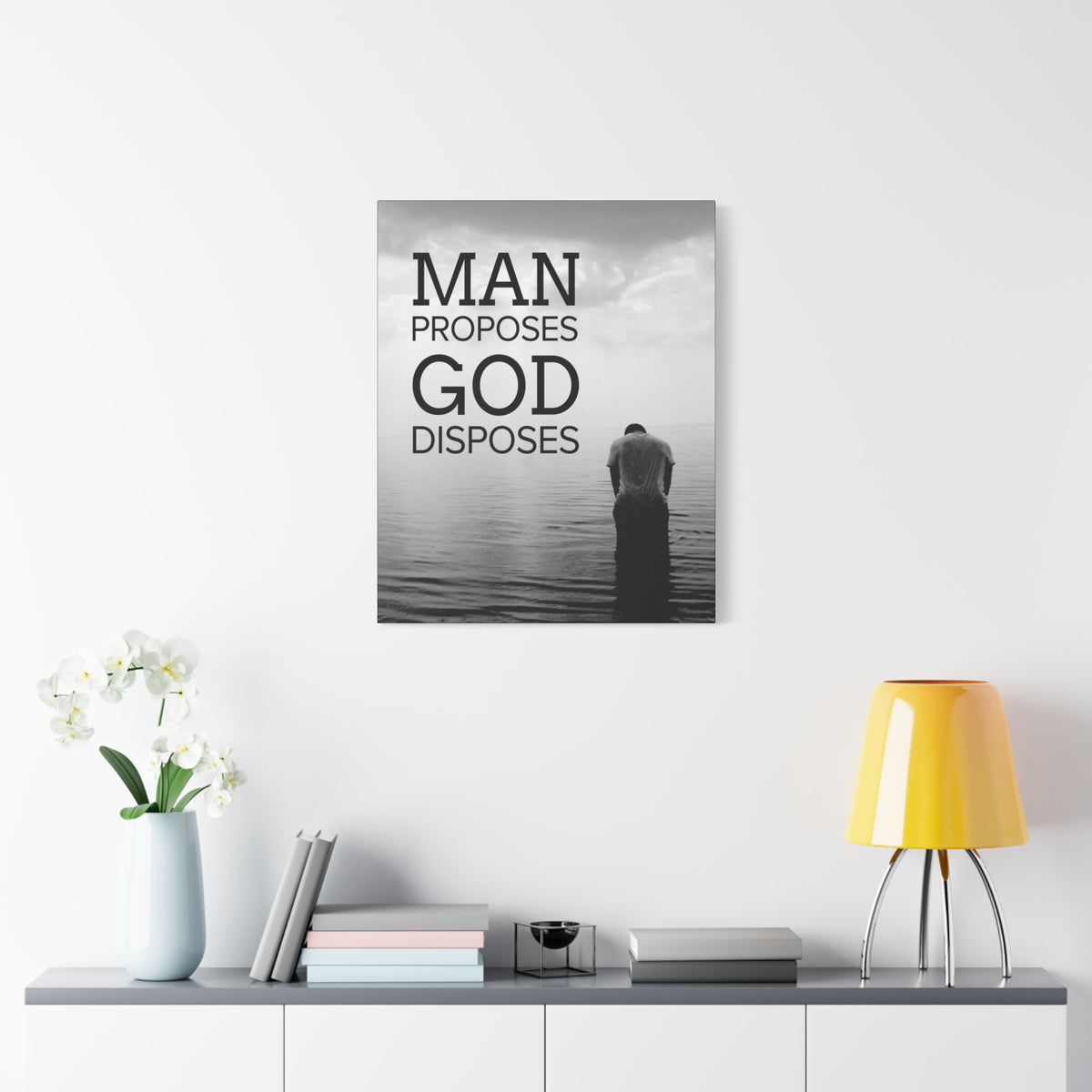 Scripture Canvas Man Proposes God Disposes Proverbs 19:21 Christian Home Décor Ready to Hang Wall Art Scripture