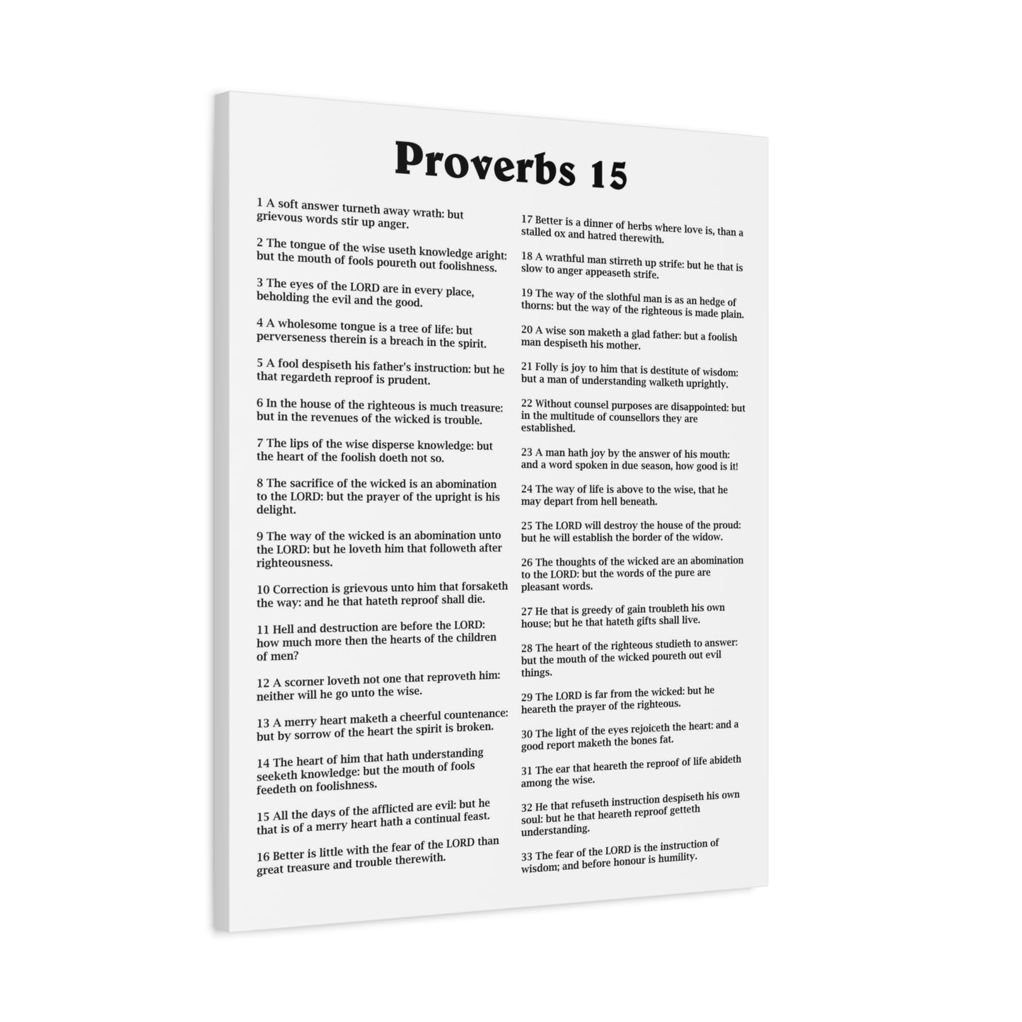 Scripture Walls Proverbs Chapter 15 White Bible Canvas Christian Wall Art Ready to Hang Unframed