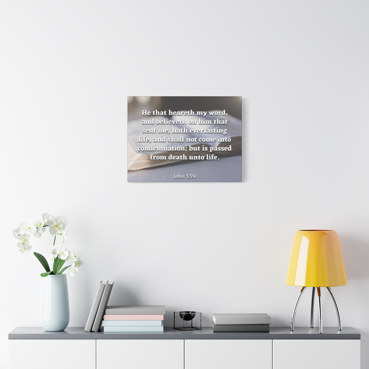 Scripture Canvas Everlasting Life John 5:24 Christian Wall Art Bible Verse Print Ready to Hang