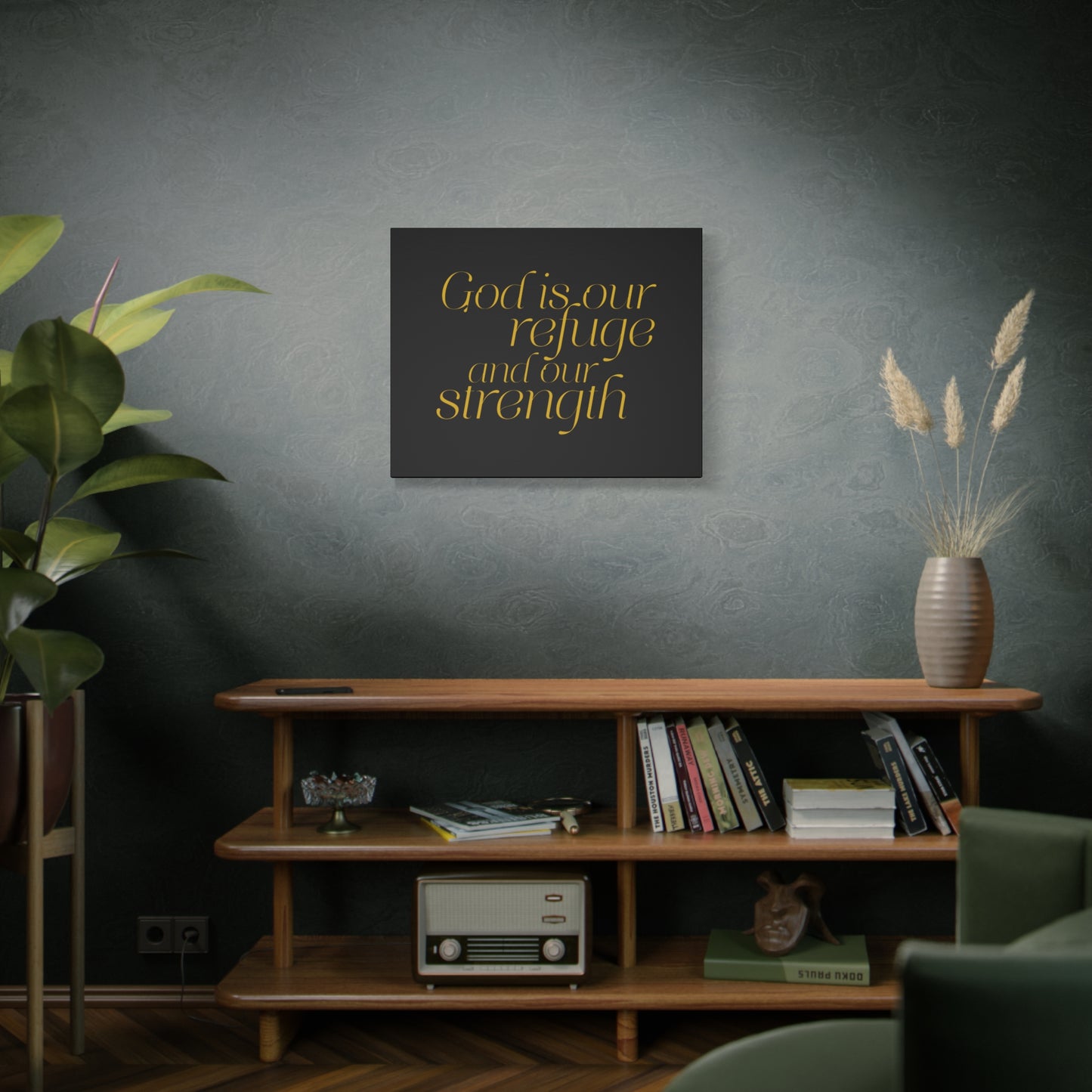 Scripture Walls Our Strength Black & Gold Psalm 46:1 Bible Verse Canvas Christian Wall Art Ready to Hang