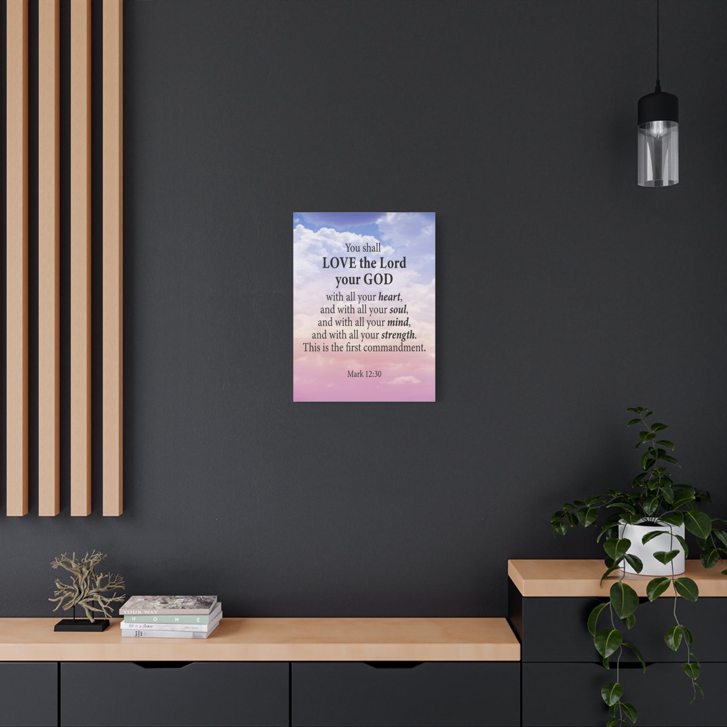 Bible Verse Canvas Love the Lord With All Your Heart Mark 12:30 Wall Art Christian Home Decor