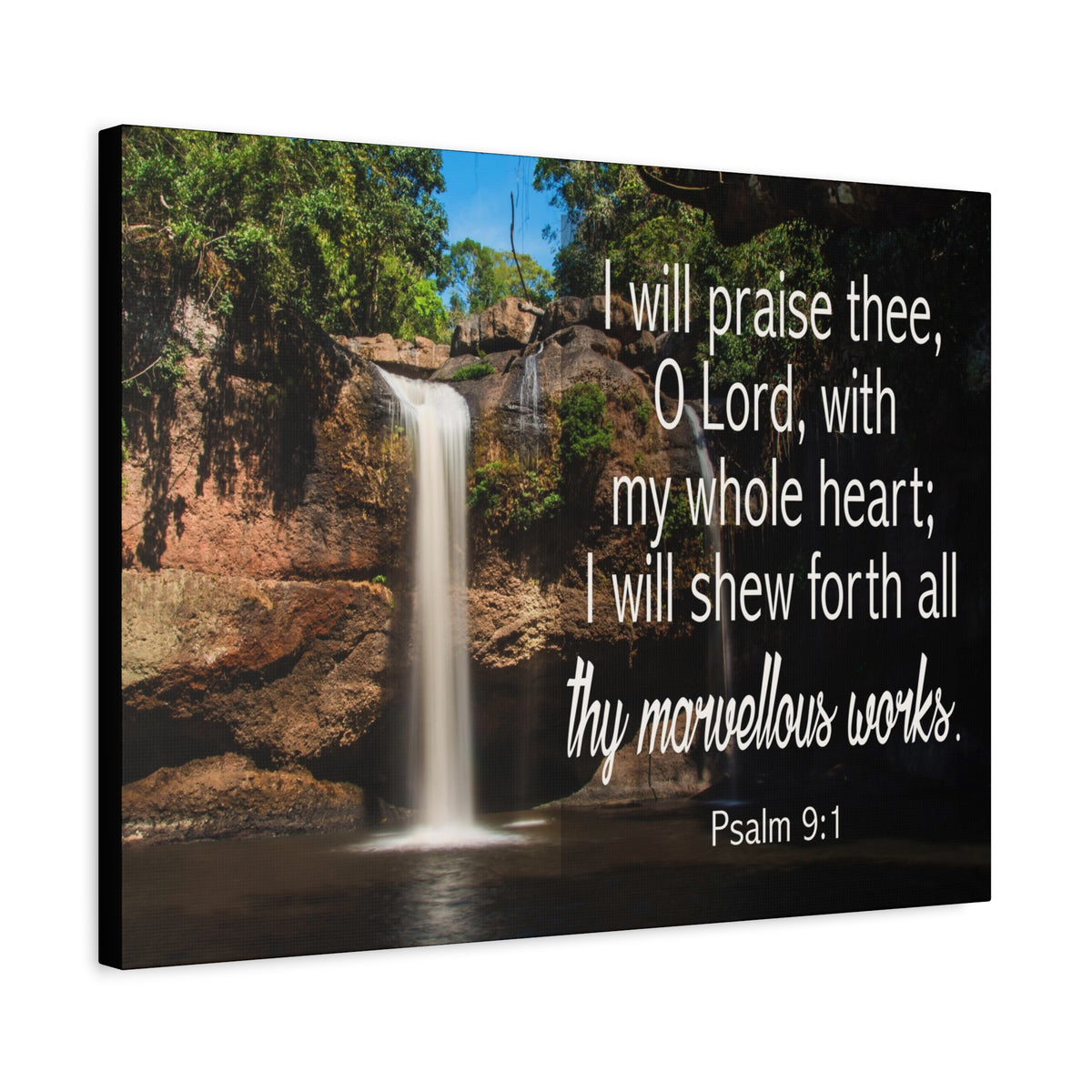 Scripture Canvas I Will Praise Thee Psalm 9:1 Christian Wall Art Bible Verse Print Ready to Hang