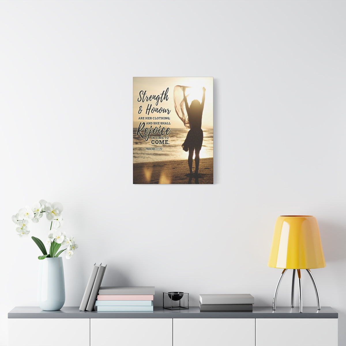 Scripture Canvas Strength and Honour Proverbs 31:25 Christian Wall Art Bible Verse Print Ready to Hang