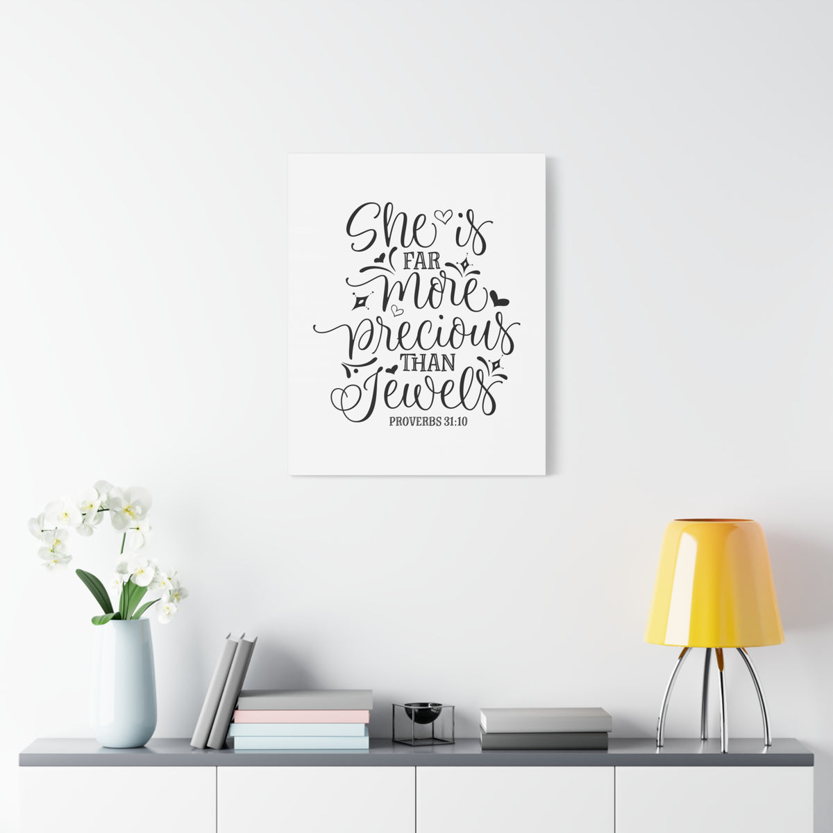 Scripture Canvas More Precious Than Jewels Proverbs 31:10 Christian Wall Art Bible Verse Print Ready to Hang
