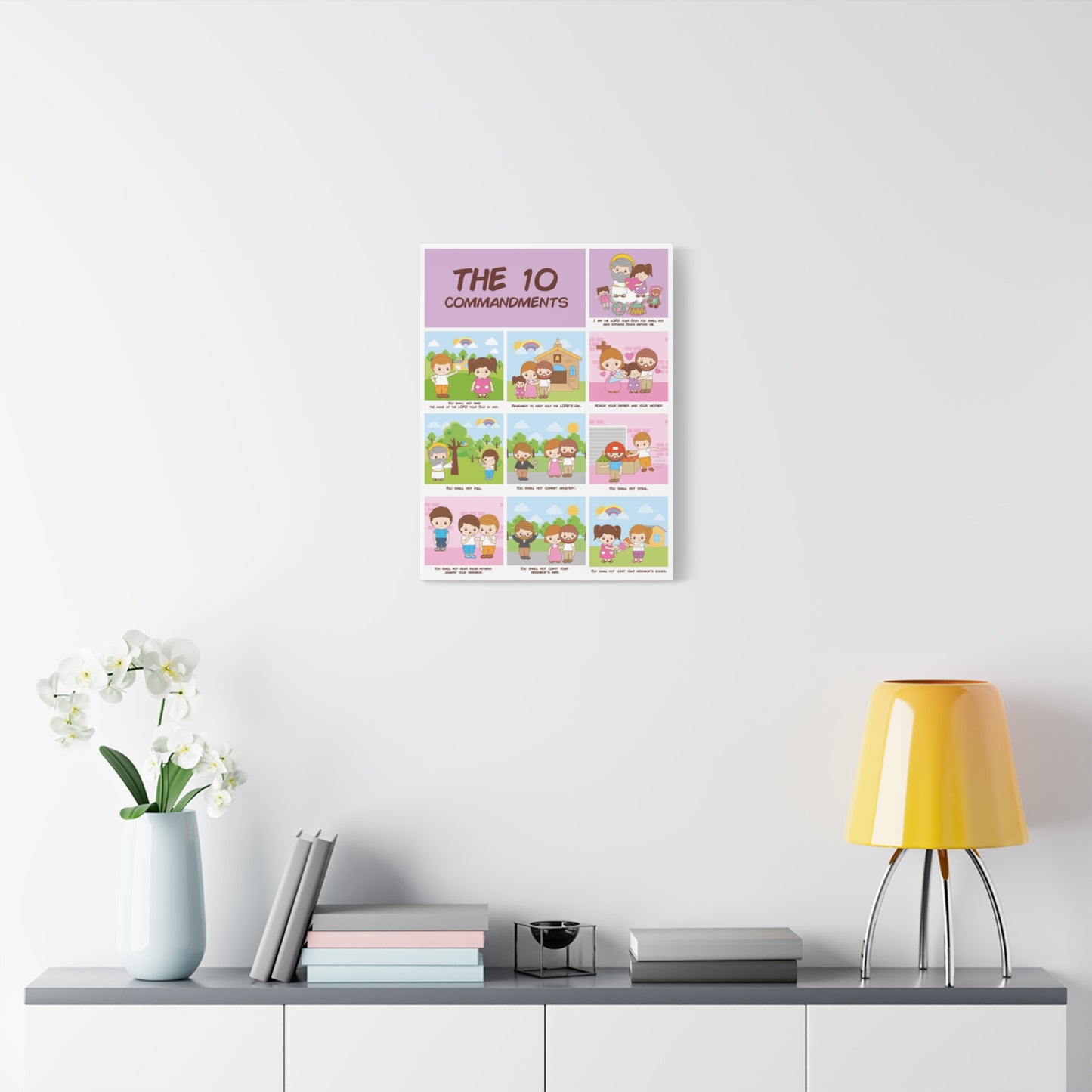 Ten Commandments Wall Decor for Kids Bible Canvas for Church, Classroom, Sunday School, or Homeschool, Christian Learning Old Testament