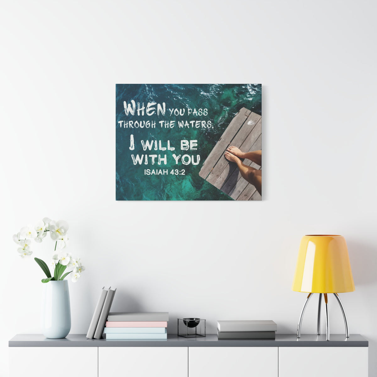 Scripture Canvas Be With You Isaiah 43:2 Christian Wall Art Bible Verse Print Ready to Hang