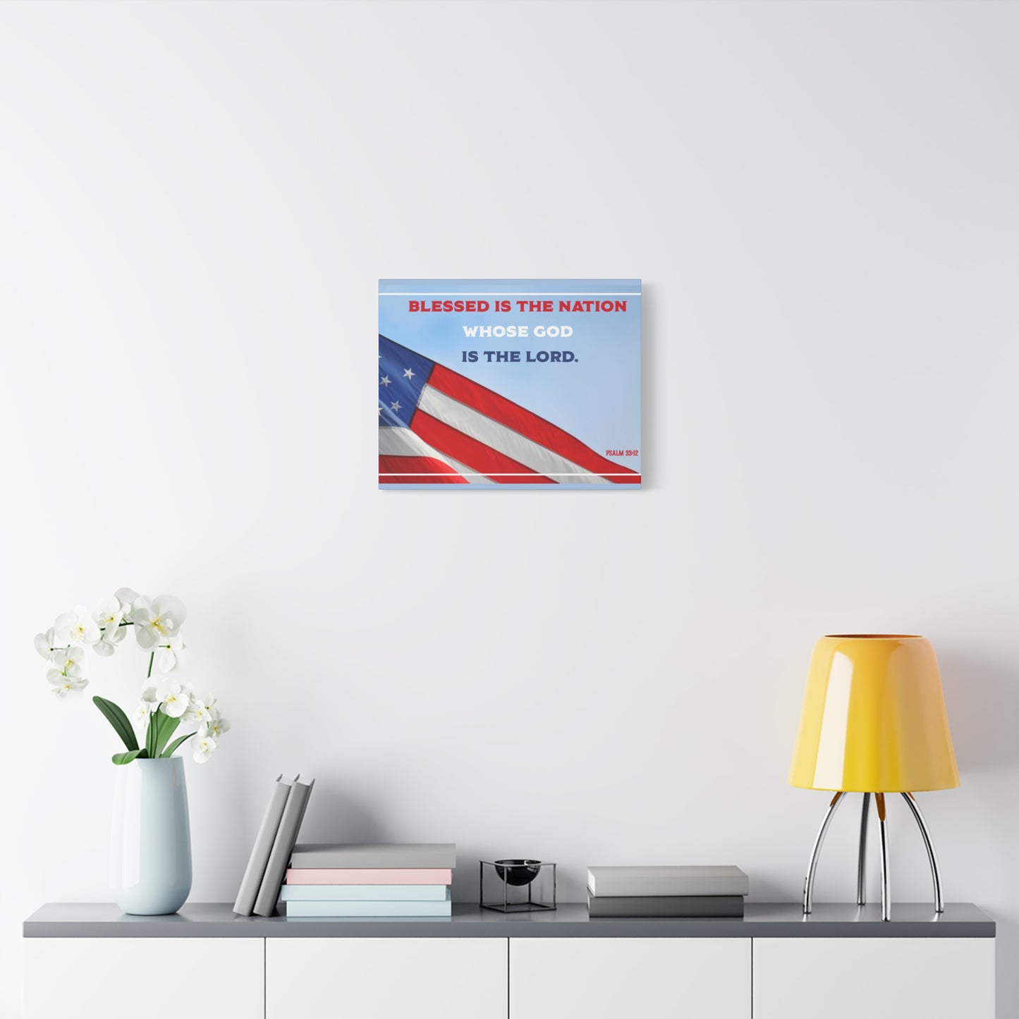 Scripture Canvas Blessed Is The Nation Psalm 33:12 Christian Wall Art Bible Verse Print Ready to Hang