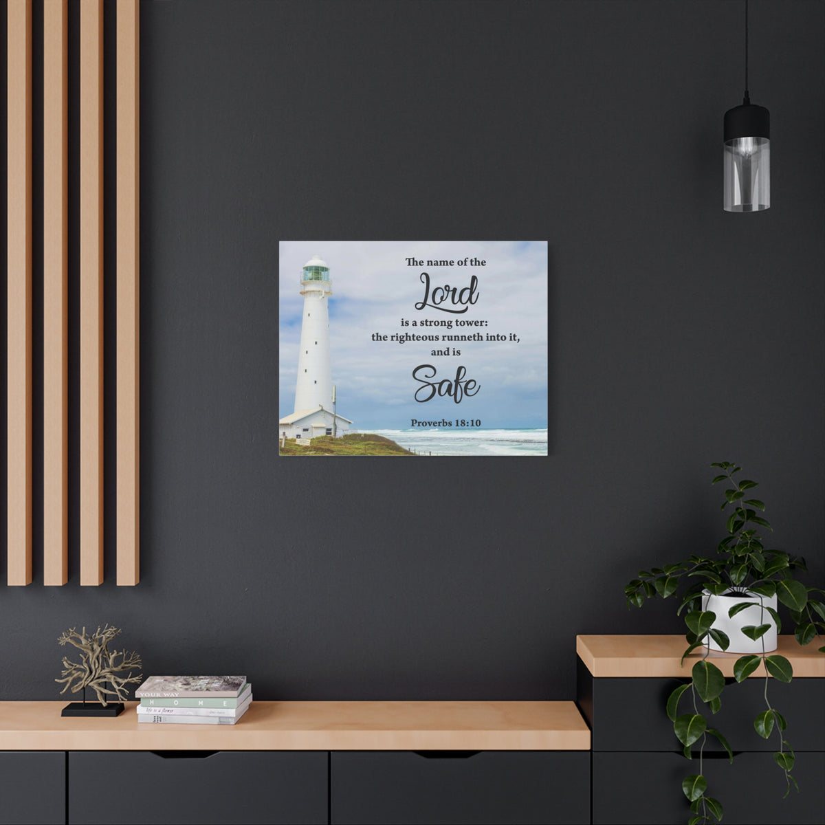 Scripture Canvas The Lord is Safe Proverbs 18:10 Christian Wall Art Bible Verse Print Ready to Hang