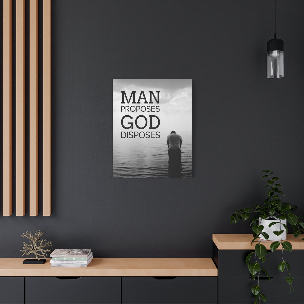 Scripture Canvas Man Proposes God Disposes Proverbs 19:21 Christian Home Décor Ready to Hang Wall Art Scripture