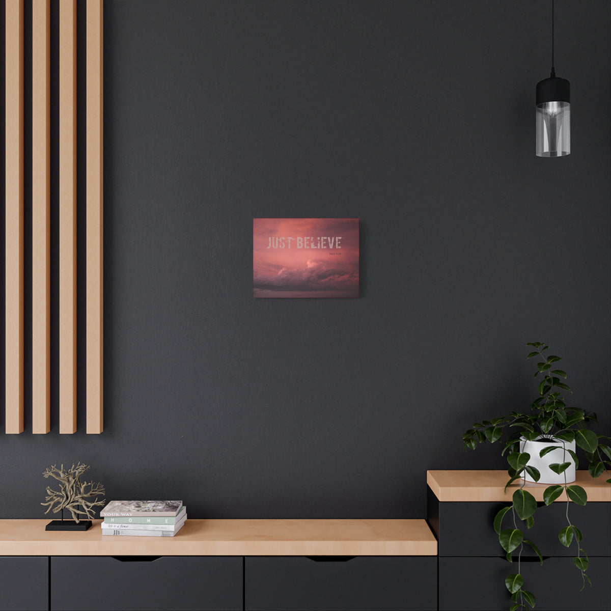 Scripture Canvas Just Believe Red Mark 5:36 Christian Wall Art Bible Verse Print Ready to Hang