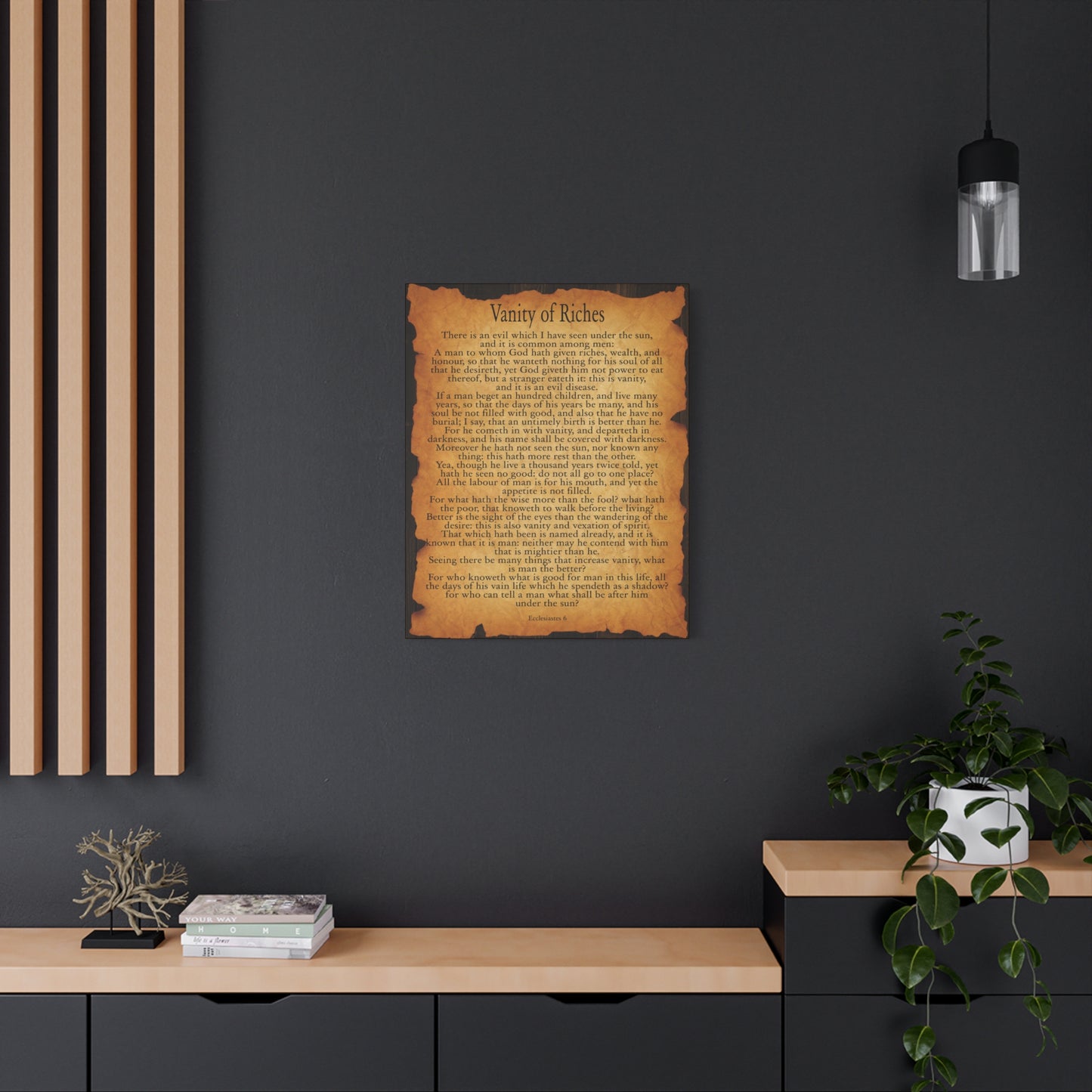 Scripture Walls Vanity of Riches Ecclesiastes 6 Gold Brown Bible Verse Canvas Christian Wall Art Ready to Hang