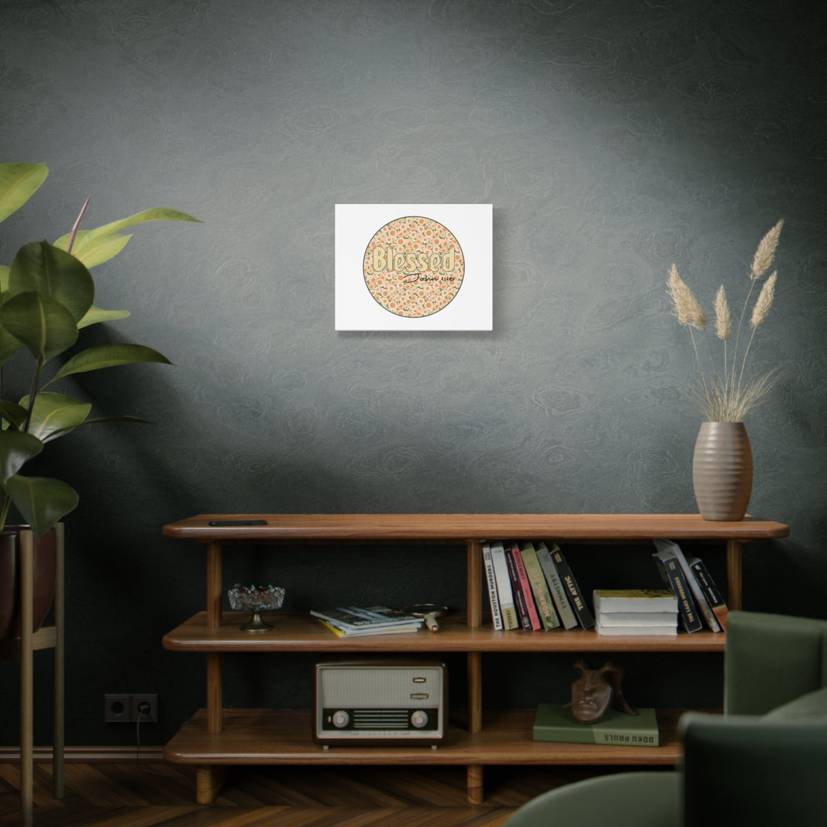 Scripture Canvas Blessed John 1:16 Flower Circle Christian Wall Art Bible Verse Print Ready to Hang