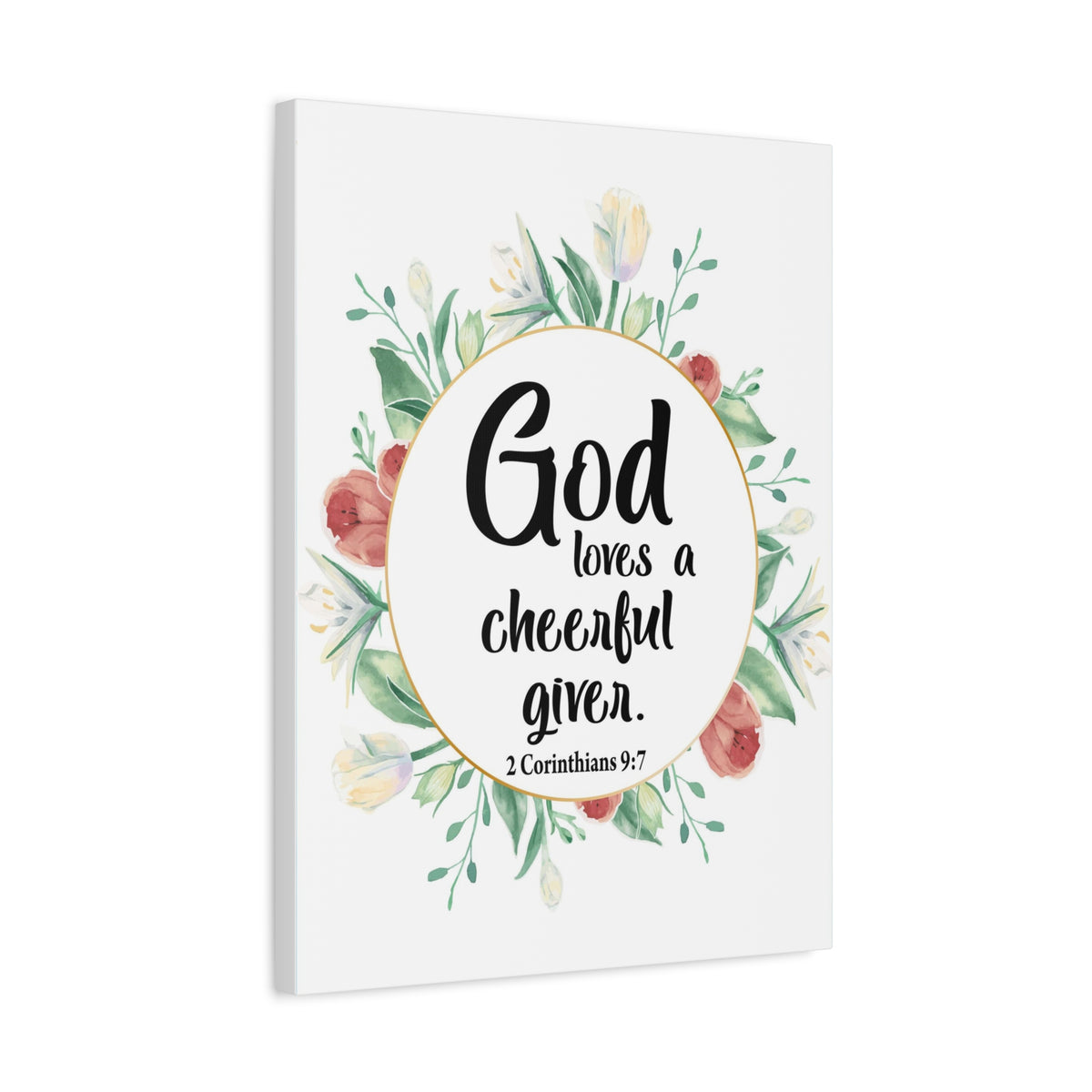 Scripture Canvas God Loves a Cheerful Giver 2 Corinthians 9:7 Christian Wall Art Bible Verse Print Ready to Hang