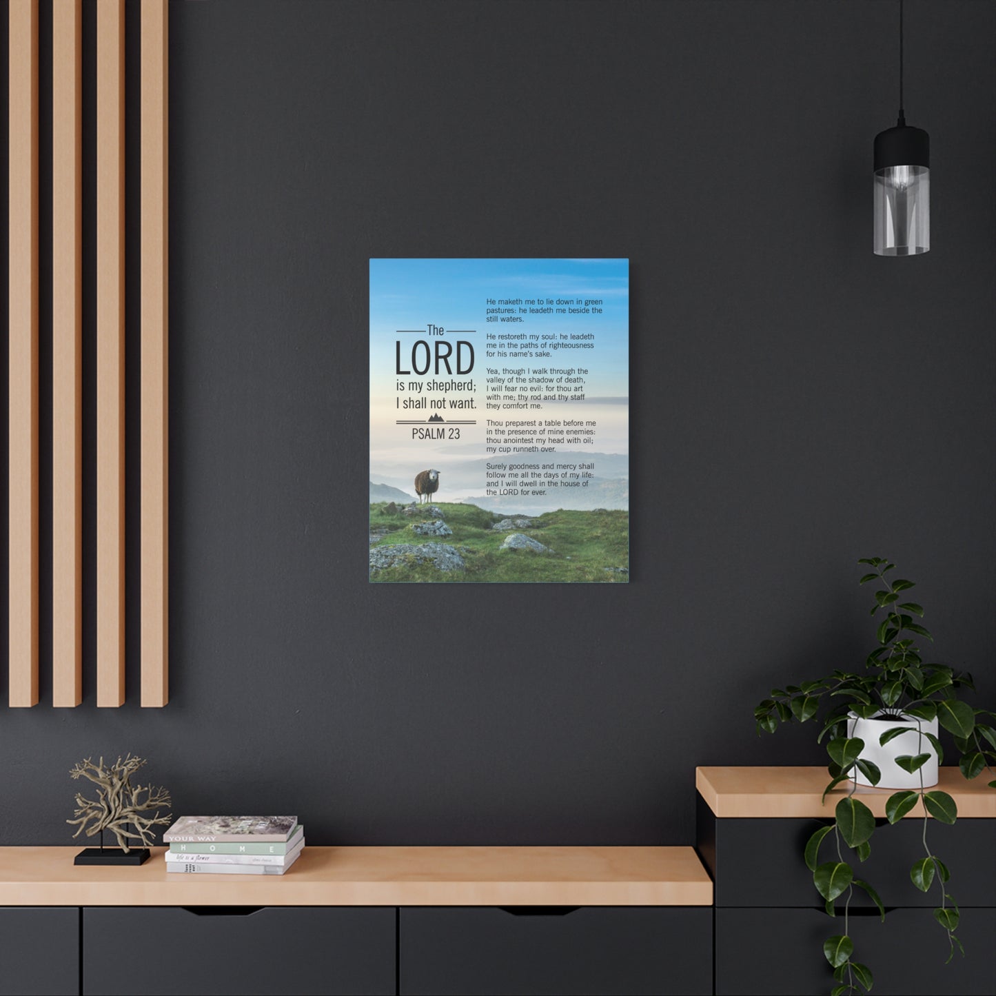 Bible Verse Canvas The Lord is My Shepherd Blue Sky Psalm 23 Wall Art Christian Home Decor